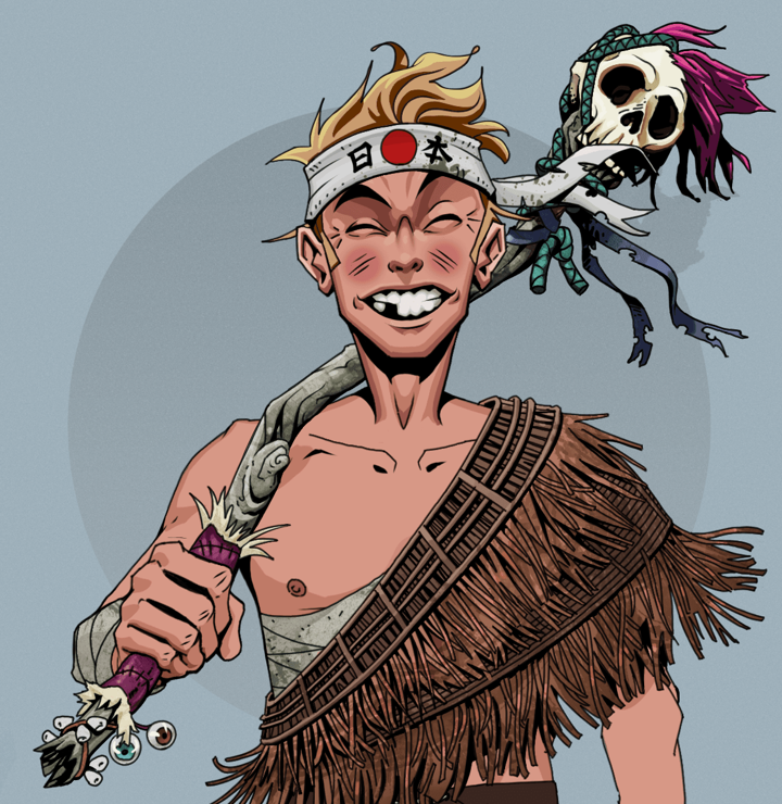 Cheery Haru — Degen Dojo NFT art (Shirtless Runt, Grey Mist, Degens, Dried Straw, Cheery Haru, Karate Headband, Shaman Skull Staff, Mint)