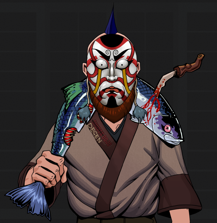 Igor The Bear — Degen Dojo NFT art (Shirtless Runt, Shoji Night, Degens, Degen Dojo Kimono, Igor The Bear, Kitsune Mask, Mohawk Spike, Dead Fish, Mint)