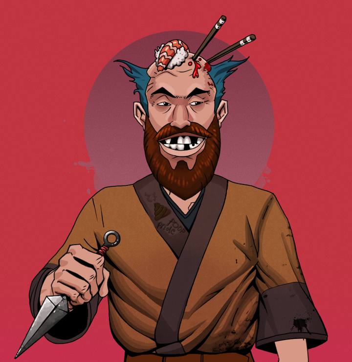 Igor The Bear — Degen Dojo NFT art (Shirtless Runt, Red High Moon, Degens, Poop Pride Kimono, Igor The Bear, Sushi Fight, Kunai, Mint)