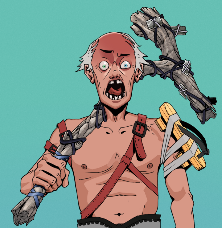 Tokuda — Degen Dojo NFT art (Shirtless Runt, Teal Daytime, Degens, Strap On Geta, Tokuda, Kung Fu Master, Large Branch, Mint)