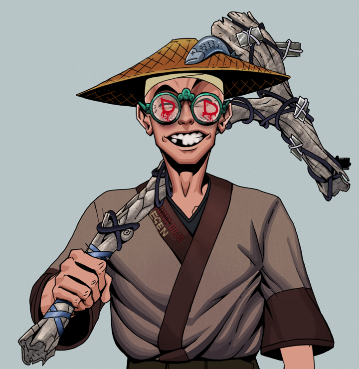 Cheery Haru — Degen Dojo NFT art (Shirtless Runt, Light Grey, Degens, Degen Dojo Kimono, Cheery Haru, Dojo Graffiti, Wide Kasa Fisherman, Large Branch, Mint)