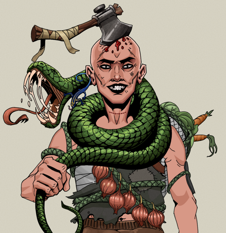 Junichiro Reborn — Degen Dojo NFT art (Lizard, Warm Grey, Degens, Farmer, Junichiro Reborn, Shirtless Runt, Splitting Axe Ache, Enchanted Snake, Mint)