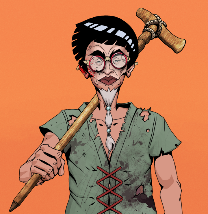 Yuji The Wise — Degen Dojo NFT art (Shirtless Runt, Orange Afternoon, Degens, Dirty Peasant Rags, Yuji The Wise, Broken Glasses, Rock Lee, Wooden Walking Cane, Mint)