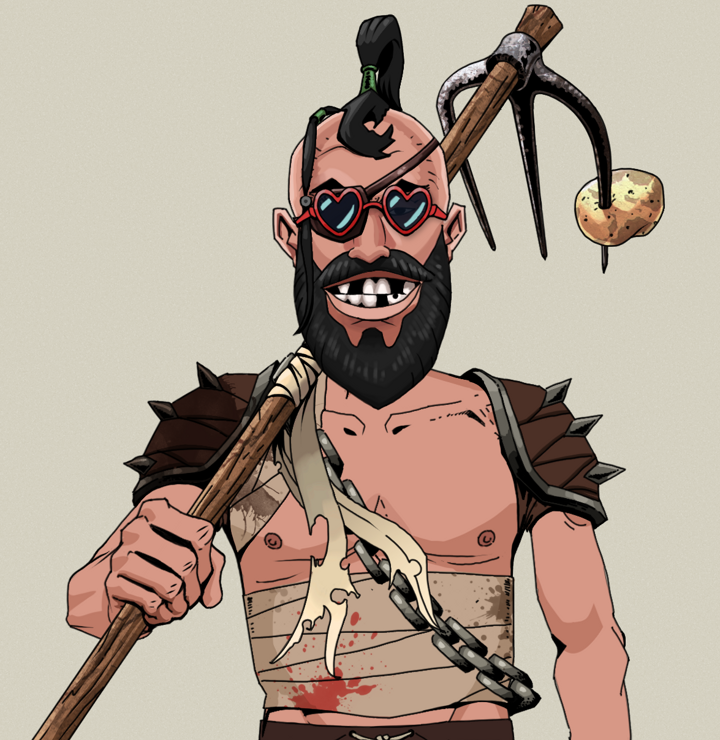 Igor The Veteran — Degen Dojo NFT art (Shirtless Runt, Warm Grey, Degens, Mercenary, Igor The Veteran, Loveheart Shades, Dejen Samurai, Farmers Hoe, Mint)