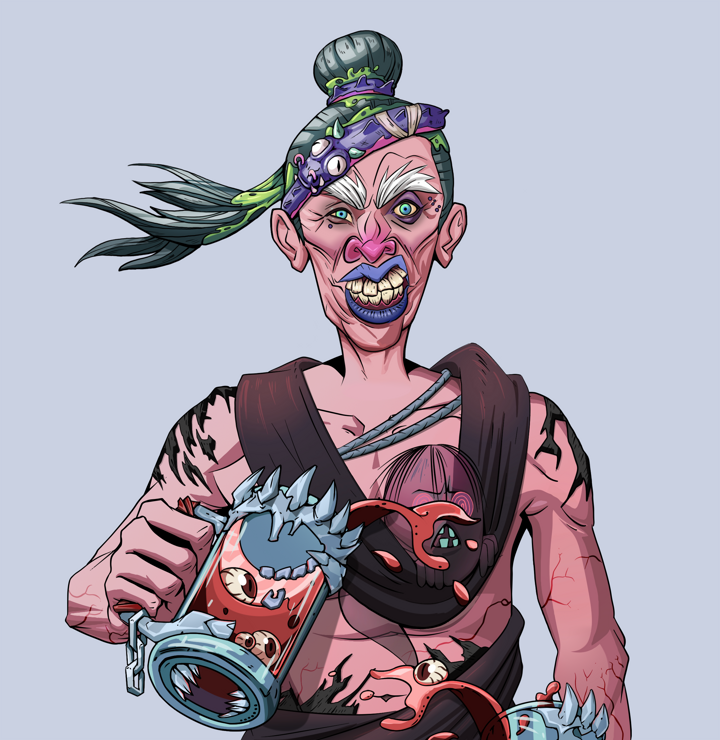 Young Yuji — Degen Dojo NFT art (Shirtless Runt, Blue Evening, Demons, Little Momonga Friend, Young Yuji, Long Flowing, Beer Splash, Mint)