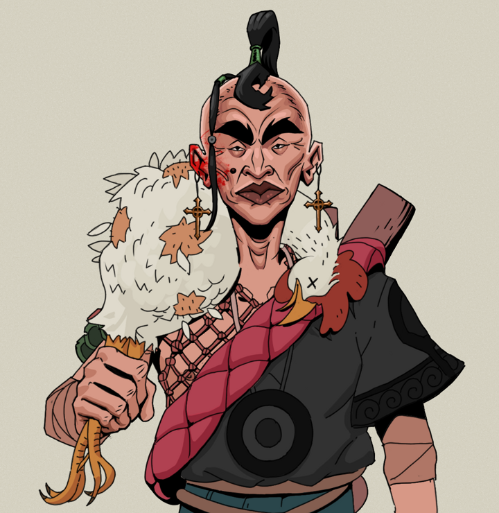 Young Yuji — Degen Dojo NFT art (Jesuit Crosses, Warm Grey, Degens, Village Leader, Young Yuji, Shirtless Runt, Dejen Samurai, Chicken, Mint)