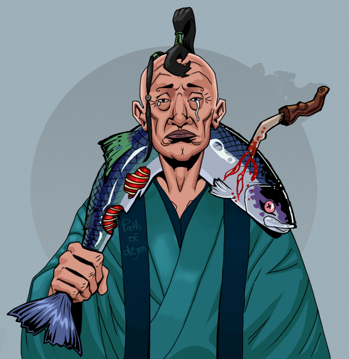 Teary Goro — Degen Dojo NFT art (Shirtless Runt, Grey Mist, Degens, Dejen Apostate, Teary Goro, Dejen Samurai, Dead Fish, Mint)