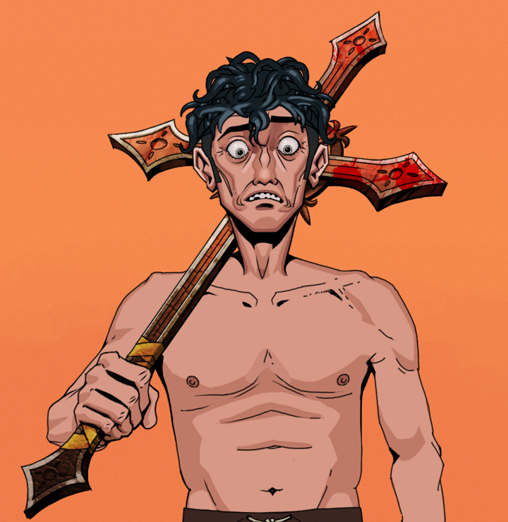 Shitless Botan — Degen Dojo NFT art (Shirtless Runt, Orange Afternoon, Degens, Shitless Botan, Messy, Jesuit Bloody Cross, Mint)