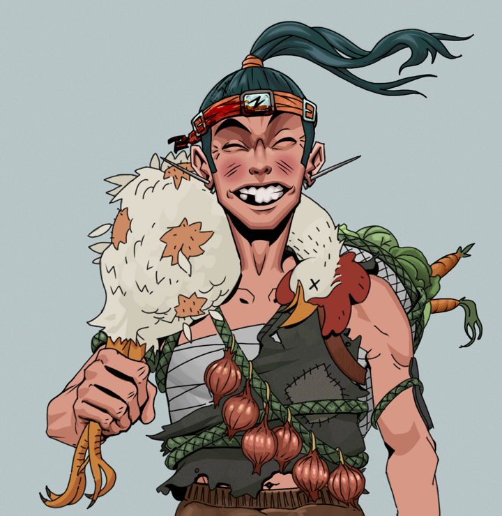 Cheery Haru — Degen Dojo NFT art (Nails, Light Grey, Degens, Farmer, Cheery Haru, Shirtless Runt, Green Bandana, Chicken, Mint)