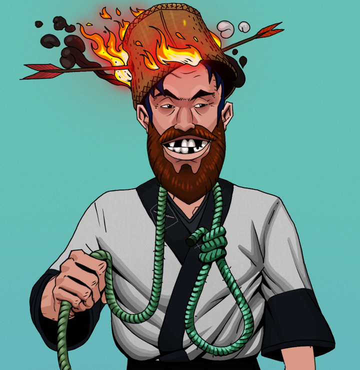 Igor The Bear — Degen Dojo NFT art (Shirtless Runt, Teal Daytime, Degens, Katana Kimono, Igor The Bear, Burning Basket, Noose, Mint)