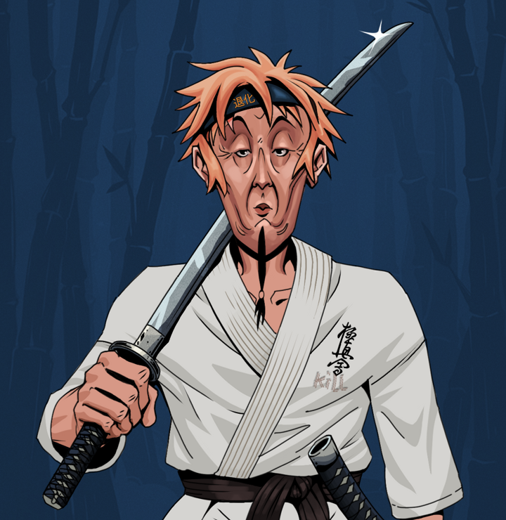 Edmundo — Degen Dojo NFT art (Shirtless Runt, Night Forest, Degens, Student Gi, Edmundo, Tiger Headband Ruffian, Katana, Mint)