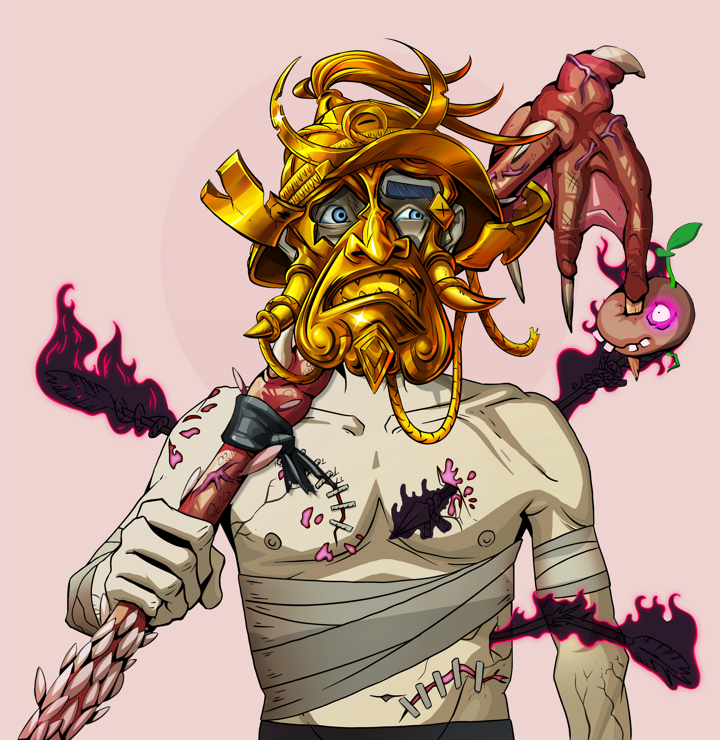 Masumi Steel — Degen Dojo NFT art (Shirtless Runt, Red High Moon, Demons, Bloody Mess, Masumi Steel, Golden Kabuto, Farmers Hoe, Mint)