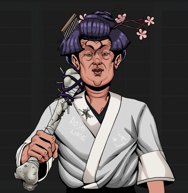 Fat Bob — Degen Dojo NFT art (Shirtless Runt, Shoji Night, Degens, No Honor Kimono, Fat Bob, Disheveled Geisha, Spiky Femur, Mint)