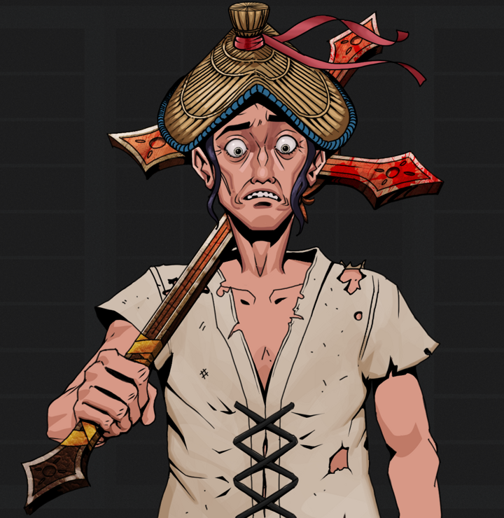 Shitless Botan — Degen Dojo NFT art (Shirtless Runt, Shoji Night, Degens, Rice Sack Rags, Shitless Botan, High Straw Rice Hat, Jesuit Bloody Cross, Mint)