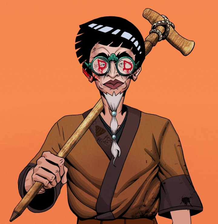 Yuji The Wise — Degen Dojo NFT art (Shirtless Runt, Orange Afternoon, Degens, Poop Pride Kimono, Yuji The Wise, Dojo Graffiti, Rock Lee, Wooden Walking Cane, Mint)