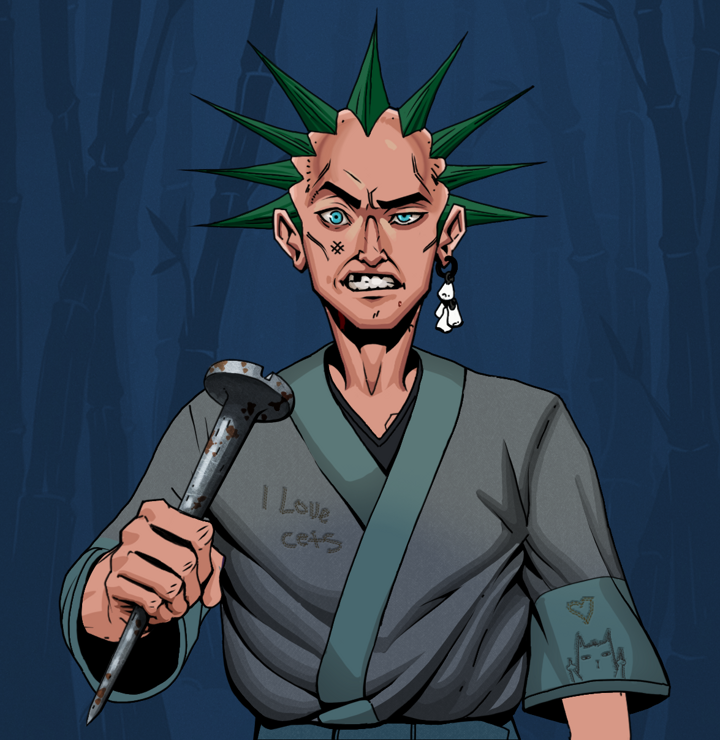 Akuma — Degen Dojo NFT art (Foes Teeth, Night Forest, Degens, Cet Kimono, Akuma, Shirtless Runt, Zapachi, Rusty Nail, Mint)