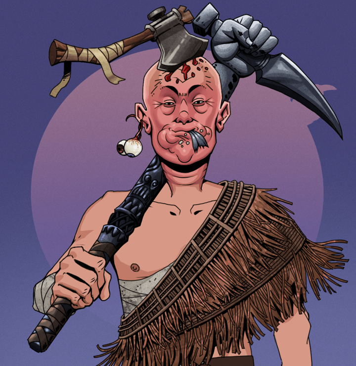Fatty Bobsticks — Degen Dojo NFT art (Shaman Eyes, Purple Night, Degens, Dried Straw, Fatty Bobsticks, Shirtless Runt, Splitting Axe Ache, Stone Fist-Sickle, Mint)