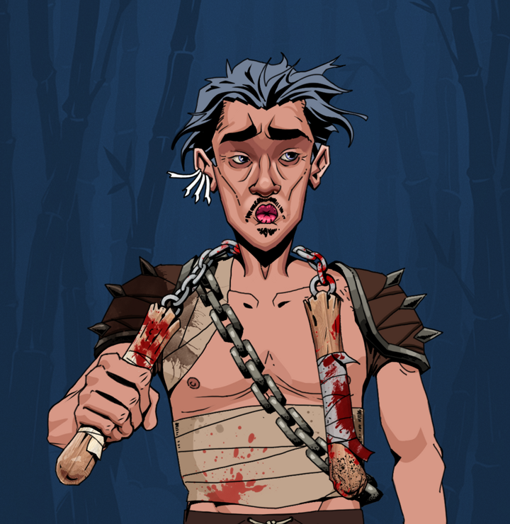 Masumi Steel — Degen Dojo NFT art (Chicken Bones, Night Forest, Degens, Mercenary, Masumi Steel, Shirtless Runt, Wavy, Bloody Nunchucks, Mint)