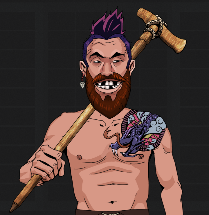 Igor The Bear — Degen Dojo NFT art (Shark Tooth, Shoji Night, Degens, Dragon Head Tattoo, Igor The Bear, Shirtless Runt, Yakuza Hooligan, Wooden Walking Cane, Mint)