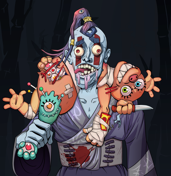 Drooling Azuma — Degen Dojo NFT art (Shirtless Runt, Night Forest, Demons, Sushi Love Loose Kimono, Drooling Azuma, Dejen Samurai, Teddy Bear, Mint)